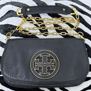 Tory Burch Black X-Body Bag with Gold Chain